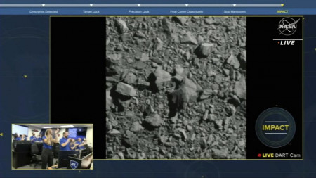 In this image made from a NASA livestream, the Double Asteroid Redirection Test spacecraft crashes into an asteroid on Monday, Sept. 26, 2022. AP/RSS Photo